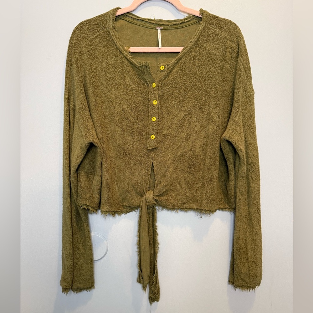 Free People Emma's Henley Tie Front Boho Crop Top Large - Picture 5 of 6